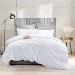 WAVVE Double Duvet Cover Set – White Duvet Cover 200 x 200 cm with 2 Pillowcases 50 x 75 cm, Washed Microfiber Bedding Set with Zipper Closure, Soft and Comfortable