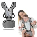 Bembika Baby Carrier Newborn to Toddler with Hip Seat Multiple Positions Infant Carrier Soft Baby Holder Kangaroo Bag Sling Carrier for All Seasons - Grey