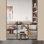 ALLAIBB 52.76-62.60" Pet Cat Baby Gate with Small Door 53 54 55 56 57 58 59 60 61 62 Inches Dog Puppy Baby Gate Extra Wide Pressure Mounted No Drill Black Metal Walk Through Doorways