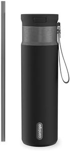 Contigo SnapSeal Insulated Stainless Steel Water Bottle with Straw and Carrying Strap, 24 oz (710 ml), Licorice Gunmetal