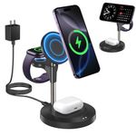 3 in 1 Wireless Charging Station for Multiple Devices Apple, Aeinidi 15W Fast Magnetic Mag-Safe Charger Stand for iPhone 16 15 14 13 12 Pro Max Plus Pro Mini Apple Watch AirPods 3 2, Black