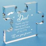 Funnli Dad Gifts for Fathers Day Acrylic Puzzle Plaque, Fathers Day Birthday Gifts for Dad from Daughter Son 3.35 x 2.76 Inch Desk Decorations, Birthday Wedding Christmas Card Gifts for Dad