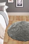 Modern Style Rugs Lush Ultra Soft Machine Washable Silver Grey Fluffy Shaggy Circle Round Rug Grey Rug for Living Room, Bedroom, Hallway area rug 100x100cm