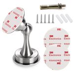 IGNPION Stainless Steel Magnetic Door Stopper Holder with Catch 3M Self Adhesive/Conceal Screws Mounted, Floor or Wall Mounted - Strong Magnet Design (Silver)