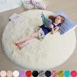 Ivory Round Rug for Bedroom,Fluffy Circle Rug 4'X4' for Kids Room,Furry Carpet for Teen's Room,Shaggy Circular Rug for Nursery Room,Fuzzy Plush Rug for Dorm,White Carpet,Cute Room Decor for Baby