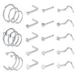 AVYRING 20G Stainless Steel Nose Stud Screws with Various Shapes, Nose Studs Rings Hoop Set for Women Men, Pack of 18 Pieces