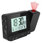 E-More Projection Alarm Clock, Digital Alarm Clock Dual Alarm Table Clock, Adjustable Brightness, Date Time and Temperature Display, Snooze, Battery or USB Powered for Bedroom, Office, Kitchen