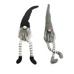 2PCS Gnome Swedish Tomte Plush Toy Christmas Tree Topper Hanging Decorations Winter Elf Table Holiday Ornament (Gray + Black)