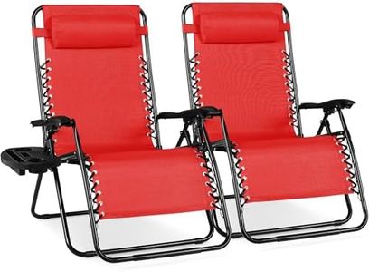 Best Choice Products Set of 2 Extra Wide Adjustable Steel Mesh Zero Gravity Lounge Chair Recliners w/Pillows and Cup Holder Trays - Crimson Red