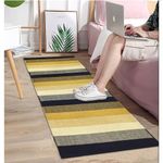 STONEMUNK Premium Cotton Carpet Runner/Rug for Living Room, Bedroom 2x5 Feet Handwoven Carpet Bedside Runner, Bathroom Runner, Kitchen Runner - (Yellow - Box)