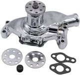 GSKMOTOR Short Water Pump Satin Aluminum High Volume Chrome Aluminum fit SB Chevy SBC 283 327 350 383 400