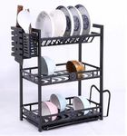 Dratal Multifunctional 3-Layer Dish Drying Rack, Expandable Metal Dish Drainer with Removable Drip Tray and Side Organizer for Kitchen Counter(55 X 23 X 45 CM)