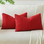 JOTOM Pack of 2 Corduroy Throw Pillow Covers Soild Christmas Decorative Pillow Covers Lumbar Soft Pillowcase for Couch Sofa Bedroom Car 12x20 Inch 30x50 cm (Red)