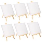 Tosnail 6 Packs 8" x 10" Canvas and Easel Set, Art Easel Stand with Canvas Set Tabletop Wooden Display Stand and Canvas Panels for Artist, Students, Adults, Kids Painting