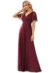 Ever-Pretty Prom Dress Long Empire Waist V-Neck Short Sleeve Classic A Line for Bridesmaid Burgundy 22