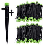 Kalolary 100 Pcs Irrigation System Drippers, 360 Degree Adjustable Irrigation Drip Emitters with Connector for 4mm/7mm Tube, Water Flow Irrigation Drippers Sprinklers for Flower Bed, Garden, Lawn