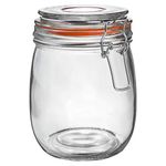 Argon Tableware Glass Jar with Airtight Metal Clip Lid - 750ml/26.4oz - 1 Pack - 4 Colour Seals - Medium Kitchen Storage Container Round Preserving Jar for Pickling, Chutney, Jam, Coffee