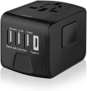 SAUNORCH Universal International Travel Power Adapter W/High Speed 2.4A USB-A, 3.0A Type-C Wall Charger, European Adapter, Worldwide AC Outlet Plugs Adapters for Europe, UK, US, AU, Asia-Black