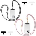 Qyoocom Crossbody Phone Lanyard for All Smartphones,Adjustable Nylon Neck Strap*2 with Patches*4, Phone Chain Practical and Stylish (Black+Rose Gold)