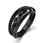 Veshon Mens Infinity Leather Bracelet, Stainless Steel Friendship Infinity Love Symbol Multi-Layer Wristband Cuff Bangle Braided Bracelets for Men, 8.3in(210mm), Leather, no gemstone