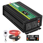 JIGUUN 1500W Pure Sine Wave Inverter 12V to 240V 230V car converter 3000W peak with LCD Display,2 AC UK Outlets and 1 USB port-Wireless remote control-for RVs, trucks, camping, emergencies, etc.