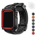 Fullmosa Compatible with Apple Watch Strap 44mm with Bumper Case, Rugged iWatch Strap with Screen Protector for Apple Watch Series 6/5/4/SE/SE2, Black and Red