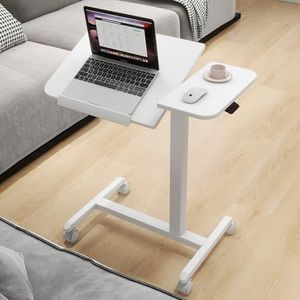 PUNCIA Adjustable Tilt Overbed Bedside Table with Wheels Mobile Laptop Standing Desk Portable Rolling Computer Cart Movable End Table Sofa Side Table for Home Hospital Use