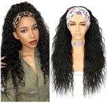 Sapphirewigs Curly Headband Wig Long Black Synthetic Wig Loose Water Wave Headband Wigs for Women Glueless 150% Density 26 inch