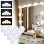 Unisun Mirror Lights, Vanity Lights for Mirror with USB Cable, 10 Bulbs Dimmable Stick on to Makeup Mirror 3 Colour Changing & 10 Brightness LED Vanity Lights for Dressing Table