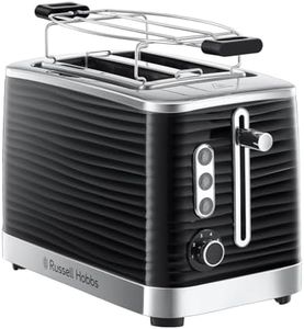 Russell Hobbs Grille-pain (2 Fentes Extra Large) Inspire noir (2 Tranches, structure brillante HQ, Tiroir à miettes, 6 niveaux de brunissage, décongélation et réchauffe-viennoiseries)Toaster 24371-56