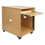 Sound Town 10U Solid Baltic Birch Plywood Studio Rack Desk with Slide-Out Tray, Rubber Feet, Casters, for Recording, Podcasts, Broadcasts, Streaming, Golden Oak (SDRK-ST10)