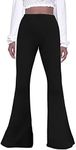 GUOLEZEEV Women Bell Bottom Flowy Pants Plus Size High Waist Flare Disco Hippie Pants Black 3XL