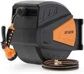 Ayleid Retractable Garden Hose Reel,1/2 in x 130 ft Wall Mounted Hose Reel, with 9- Function Sprayer Nozzle, Any Length Lock/Slow Return System/Wall Mounted/180°Swivel Bracket (Black)