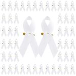 WANDIC White Ribbon Pin, 100pcs Lung Bone Cancer Awareness Brooch Ribbed Terylene Ribbon Pin for for Men and Women Charity Memorial Events, Polyester, no gemstone