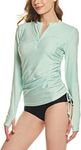 ATHLIO Women's Half-Zip Front Rash Guard, UPF 50+ Side Adjustable Long Sleeve Swim Shirts, UV/Sun Protection Swimsuit Top