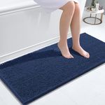 smiry Chenille Bath Mat, 60 x 120 cm, Non-Slip Super Absorbent Bathroom Mat Extra Soft Fluffy Bath Mats for Bathroom Thick Machine Washable Floor Mats Rugs Runner, Navy Blue