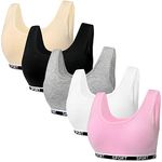 5 Pack Girls Sports Bra Cotton Training Bras U Shape Back Underwear with Removable Bust Pad Teenage Girls Crop Vest for 8-12 Years