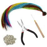 50 Pieces Colored Hair Extensions Kits Synthetic Hair Extension for Women，Synthetic Hair Feather False Hair Extension, Fashion Hairpieces with 100 Beads, Pliers Hook Cosplay Party Hair Accessories