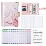 Budget Binder, A6 Marble PU Leather Binder, Money Organizer Cash Envelopes Budget Planner with 8 Zipper Cash Envelopes, 12 Expense Budget Sheets & 2 Letter Label Sticker for Budgeting, Saving Money