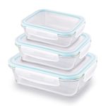 Attro Glassox Rectangle Food Storage Container with Locking Lid Borosilicate Glass Container Fridge Organizer Microwave & Freezer Safe Set of 3 370ml, 630ml, 1040ml