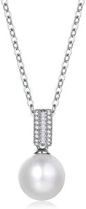 FANCIME June Birthstone Sterling Silver Pearl Necklace 9-10mm Genuine Freshwater Pearl Fine Jewelry for Women 16+2