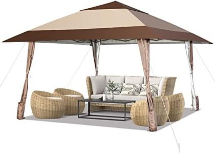 Costway 3.9 x 3.9 m Patio Gazebo, Pop-Up Canopy Tent with Wheels, Eaves, Leg Skirts & Portable Bag, Instant Sun Shelter, Waterproof Backyard Event Tent, UPF 50+, CPAI-84 Flame Resistant, Easy Setup