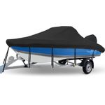 Fuprosico 600D Boat Cover Waterproof Heavy Duty Boat Covers Mooring Boat Cover an-ti UV Marine Grade Canvas with Motor Cover Fits 16-18.5 ft V-Hull,Fishing Boat,Bass Tracker Boat,Black