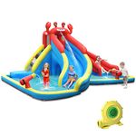 BOUNTECH Inflatable Water Slide, Crab Themed Backyard Water Park w/Double Slides, Climb Wall, Splash Pool, Tunnel, Water Cannon, Including Carry Bag, Repair Kit, Stakes, Hose (with 950W Air Blower)