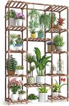 Snazzy Wood Plant Stand Indoor Outdoor, 62.2" Tall Flower Shelf Tiered Plant Stands for Multiple Plants Large Planter Holder Hanging Shelves Rack for Living Room Garden Balcony