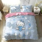 ZoikoM Hello Cat 3-Pcs Bed Duvet Cover Set with 1 Duvet Cover + 2 Pillowcases, Microfiber Bedding Sets for Girls Kids (10,Full 79x90in + 20x30in)