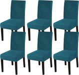 Styleys Velvet Dining Chair Covers Stretch Chair Covers for Dining Room Chair Protector Covers Slipcover Chair Covers (Pack of 6, Deep Teal, VEMC14)