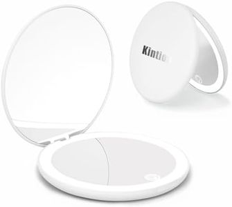 Kintion Travel Mirror with Light, 1X/10X Magnification Compact Mirror, 4" Rechargeable LED Purse Mirror, Dimmable 3 Color Temperature, Portable Lighted Pocket Mirror, White