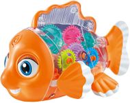 Nenekal Transparent Electric Gear Gold Fish Toddler Toys with Music & Lights. Bump and Go Technology. Perfect for Babies Tummy Time, Educational STEM Gear Toys for Boys Girls 3+