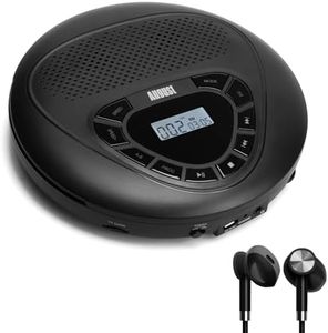 August SE10 Portable CD with Speaker Rechargeable Aux Out & MP3 Player for Home & Car, for Lessons, Disc & Micro SD, Equalizer, Anti-Shock, Small & Thin, Battery, Adult or Kids - Black
